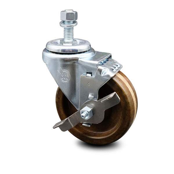 4 Inch High Temp Phenolic Wheel Swivel 1/2 Inch Threaded Stem Caster with Brake